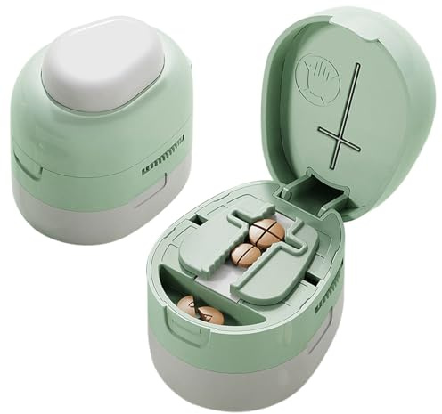 Dzmuero Coupe Comprimé, Coupe Medicaments, Réglable, Qualité Alimentaire, Portable, 1 divisé en 2, 1 divisé en 4, Coupe-médicaments Multifonctionnel, Boîte à Médicaments (BlancVert)