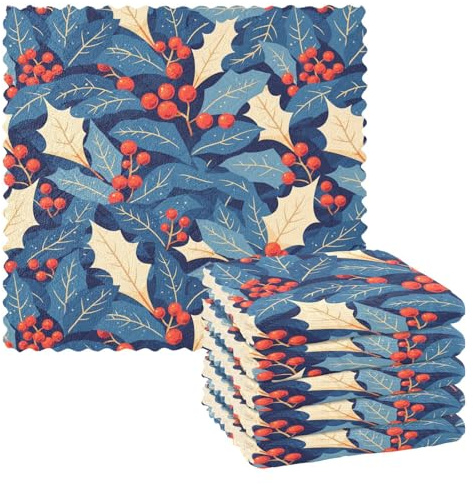 FRODOTGV 6 paños de lavado, hojas de acebo de Navidad, toallas de secado rápido para cocina, trapo para lavar platos en casa, 11 x 11 pulgadas