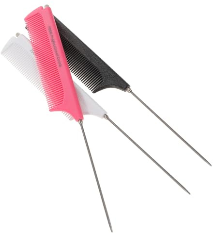 Pettine Coda Retrattile in Acciaio Abs 3 Pezzi per Acconciature | Formato Portatile 4, 9x1, 1 Pollici, Uso Professionale e Personale, per Taglio, Treccia e Styling Colore Casuale