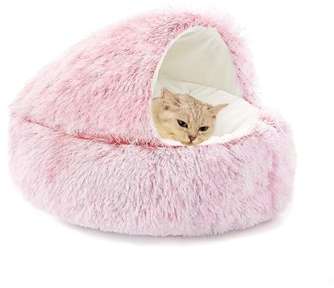 Katzenbett, flauschig, Donut-Katzenhöhle, Plüsch, Anti-Angst, Haustierbett für Kätzchen und Welpen, mit Kapuze, Schlafhöhle, gemütlich, kleines Kätzchennest mit rutschfester Unterseite, 50 x 50 x 20