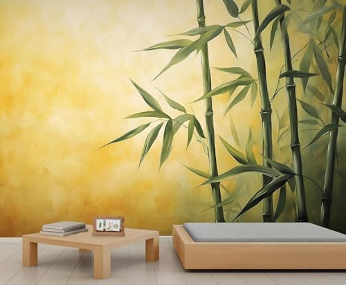 Fotomurales Decorativos Pared Bambú Verde 3D Mural Autoadhesivo Pared Retro Papel Pintado Tela de Seda Papel Tapiz Panorámico 200x140 cm A-7754