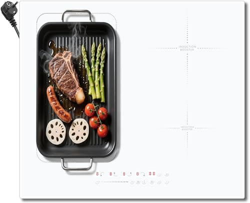 Cooksir Placa Inducción 4 Fuegos Blanco, Empotrada 60 cm, 3500 W, Control táctil deslizante, Pausa, Temporizador de 99 minutos, Función Boost, Bloqueo para niños, 220V ~ 240 V, con enchufe
