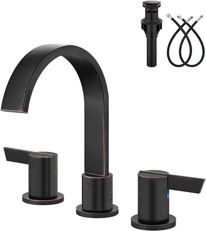 Aolemi Bathroom Faucets 3 Hole,8 Inch Widespread Waterfall Bathroom Sink Faucet,2 Handles Vanity Faucet with Pop-up Drain and Supply Hose,Oil Rubbed Bronze