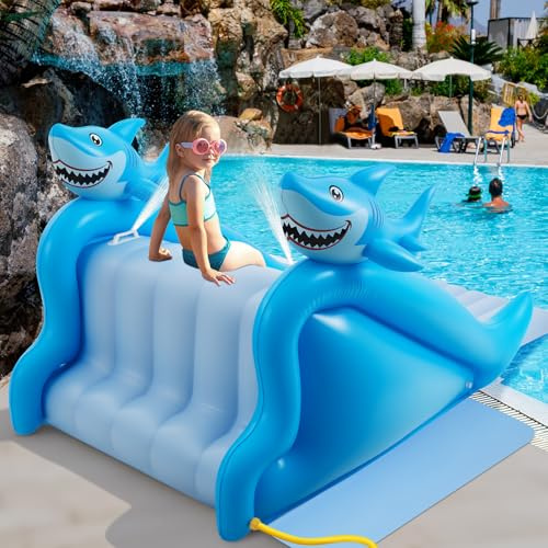 Seenelling 98 Inch Giant Inflatable Shark Pool Slide, Extra Large Inflatable Water Slide, Fun Outdoor Water Play Summer Swimming Pool Play Center Parties for Adults