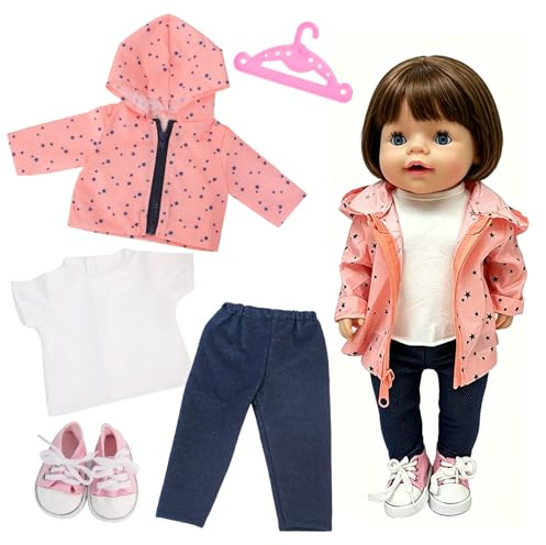 Vestiti per Bambole 35–43 cm, Set Abbigliamento 5 Pezzi Arancione Rosa con Giacca, Maglietta, Pantaloni, Scarpe e Appendiabiti, Outfit Bambola, Accessori Bambola, Regalo per Bambine