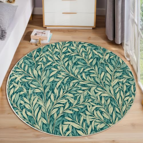 Illustrazioni di piante Rami di salice Blu-verde Tappeti Rotondo 180cm Antiscivolo Lavabile In Lavatrice Tappeto Salotto Camera Sedia Ufficio Da Pranzo Esterno Pelo Corto Rug Carpet
