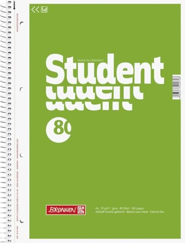 Brunnen 5 x Kollegblock Student A4 70g/qm blanko 80 Blatt grün