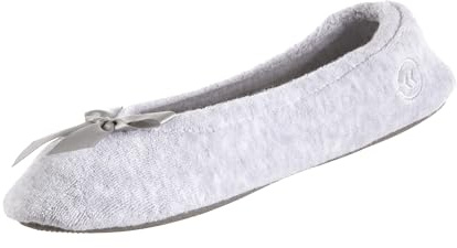 isotoner Women's Indoor/Outdoor Classic Terry Ballerina Slippers with Non-slip Sole, Heather Grey, 8-9