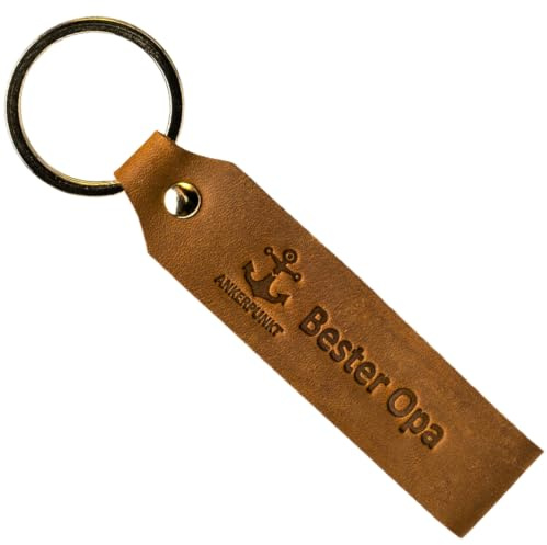 ANKERPUNKT Schlüsselanhänger Leder Bester Opa Geschenk – Opa Geschenk Geburtstag, Geschenk für Opa von Enkel, Autoschlüsselanhänger – Handmade in Germany, Dunkelbraun geprägt