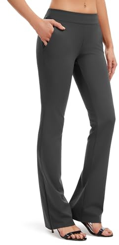 SAFORT Yogabyxor för kvinnor, bootcut, långa utsvängda byxor, jazzbyxor, medelhög midja, arbetsbyxor, utsvängda stretch, fritid, joggingbyxor, sportbyxor med fickor, Dressy, två fickor, grå, S