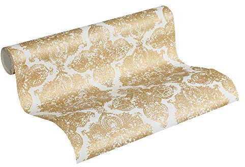 A.S. Création Carta da parati in tessuto non tessuto Trendwall con decorazioni barocco, 10,05 m x 0,53 m, colore: bianco metallizzato 370902 37090-2