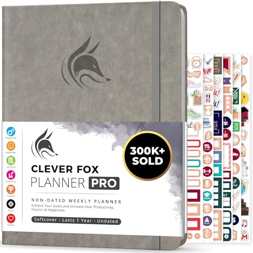 Clever Fox Planner PRO – Weekly & Monthly Life Planner to Increase Productivity, Time Management and Hit Your Goals, 21.5x28cm (Grey)