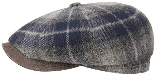 Stetson Hatteras Lambswool Check Flatcap Ballonmütze Schirmmütze Herren - Made in The EU mit Schirm, Futter Winter Herbst-Winter - 56 cm dunkelblau