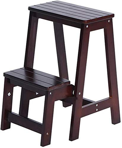HUOQILIN Scaletta A 2 Gradini, da Casa, in Legno Riciclato, 36 × 48 × 56 Cm,Brown