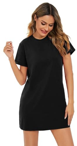 Milumia Women Casual Short T Shirt Dress Short Sleeve Straight Mini Tee Shirt Dress Black Medium