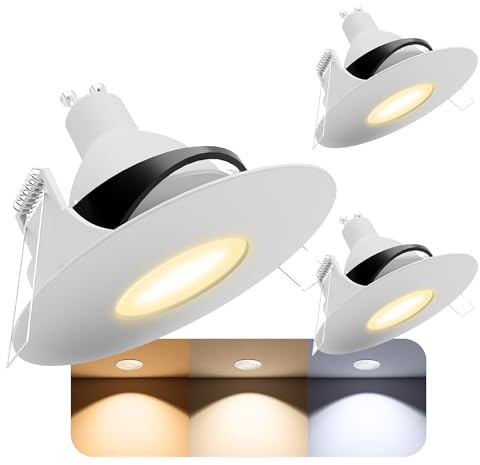 SSC-LUXon YOKU Bad Einbaustrahler 3er rund weiß IP65 3W 3 Lichtfarben | Drei schwenkbare Bad-Deckenspots rund weiß IP65 - warm / neutral / tageslicht, inkl. GU10 LED, für Bad, Dusche & Garten