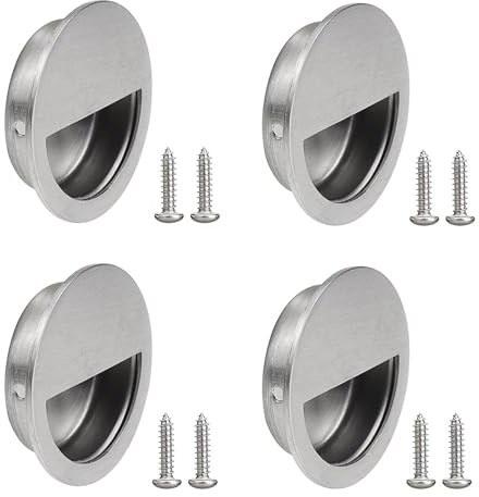 ZXShow 4 Piezas Tirador Empotrado de Acero Inoxidable Tiradores Redondos Empotrados Tirador Empotrado Pomos Redondos Manilla de Puerta Oculto con Tornillos para Armarios Cajones Gabinetes Mueble