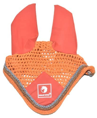 Saddles World Handcrafted Crochet Fly Veil with Ears Horse Bonnet (Orange, Pony)