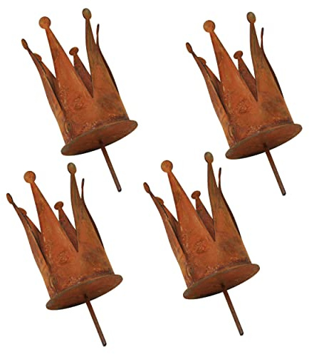Rostikal 4er Set Teelichthalter Krone Ø 7 cm Edelrost Kerzenhalter Adventskranz Deko Kerzenteller