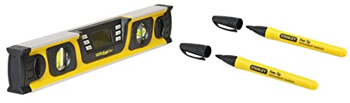 Stanley 0-42-063 Niveau Tubulaire Digital - Gamme Fatmax & 0-47-316 marqueur pointe fine Plastique- Capuchon etanche - Compacte - Indélibile Résiste à l'Eau et à l'Huile - Carte 2 pièces