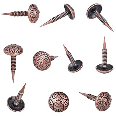 Homdire Upholstery Tacks with Small Head, 5/16 inch Vintage Furniture Tacks Nails for Upholstery, 200pcs Mini Decorative Nails with Threaded Leg, Sofa Tacks for Woods (Red Copper)