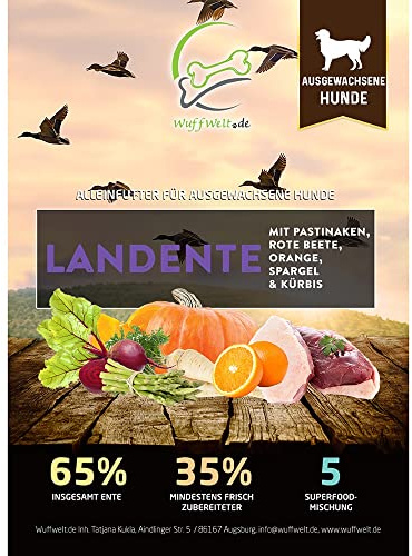 Wuffwelt Trockenfutter Landente mit Pastinaken, Rote Beete, Orange, Spargel & Kürbis 2,0kg