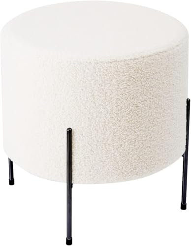 Zedelmaier Teddy Hocker Rund,Sitzhocker, Schminkhocker & Ottoman,Fußhocker Pouf für Wohnzimmer & Schlafzimmer (Weiß)