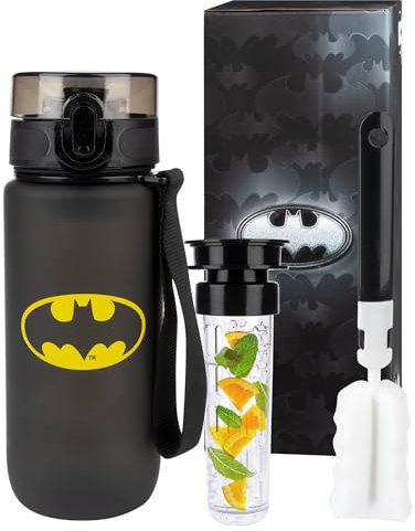 MOMO WAY DC Comics Batman Borraccia in Tritan Bottiglia D'acqua Senza BPA Adatto Per Bambini Fitness Yoga Scuola Bicicletta Campeggio Batman 600ml