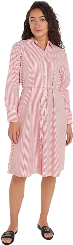 Tommy Hilfiger Damen Hemdkleid Essential Shirt Dress Knielang, Rot (Ithaka Stp/ Fierce Red), 36