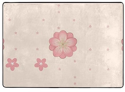 Little Pink Cherry Blossoms Pattern Oversized Carpet > 80 X 58 Inch Rug Soft to The Touch with Fine Nap Wear Suitable for Room Bedroom