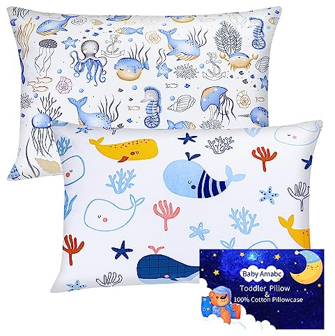 Fundas de almohada para niños pequeños, 2 unidades, algodón, 40 x 60 cm, funda de almohada para niños y niñas, ropa de cama, fundas de almohada para bebé, diseño del océano mundo
