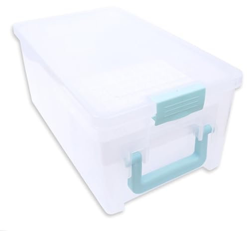 Craftelier - Aufbewahrungsbox für Handwerk und Kartenmaterialien mit 3 Divisoren und 2 Tabletts | Beinhaltet Griff und Scharnierverschluss | Größe 38,9 x 54 x 16,3 cm - transparente Farbe