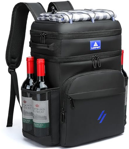 Laripwit 54 Dosen Rucksack Kühler Isoliert Auslaufsicher Groß Leder Kühlrucksack Doppelsteck Mittagessen Rucksack für Männer Frauen - Upgrade Weiche Kühltasche für Arbeit, Camping, Picknick, Strand,