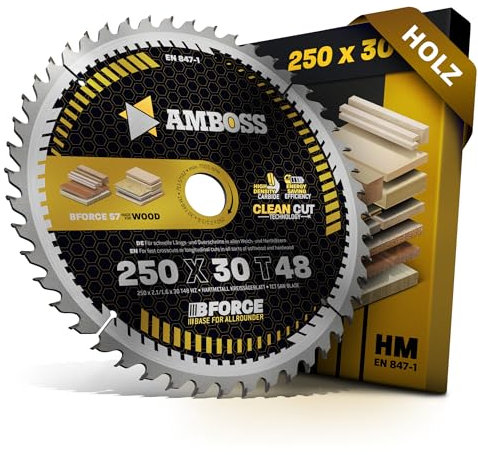 HM Kreissägeblatt 250x30 Z48 Wechselzahn für Akku Holz - Allround. AMBOSS WERKZEUGE® Sägeblatt 250mm komp. zu Dewalt DWE 7492 Mafell Erika 85 EC Einhell TE-CC 250. TC-TS 2025. Holzmann. Bernardo
