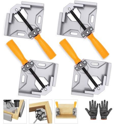 90 Degree Right Angle Clamp, 4PCS Corner Clamps for Woodwork, Single Handle Aluminium Alloy Clamp, Photo Framing Tools, Woodworking Clamps for DIY Woodworking Welding (4 PCS)