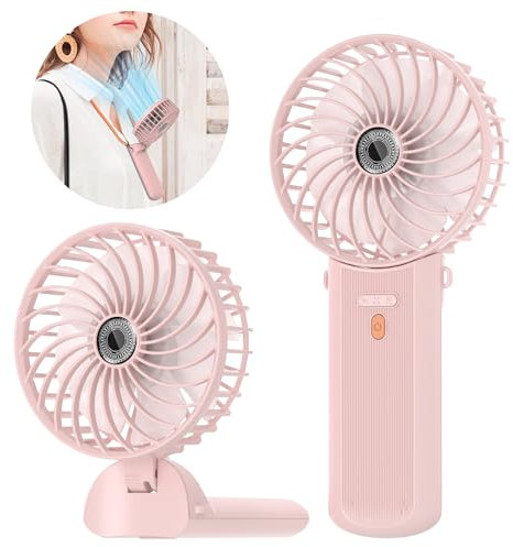 Lepwings Portable Mini Handheld Fan - Rechargeable Neck Hanging Fans with 16-Hour Cooling, Personal Handy Fan 4-Speeds Foldable Pocket Fan for Summer Outdoor Travel Home Office - Pink