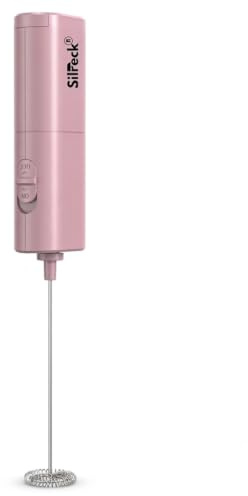 Silreck Milk Frother Handheld, Electric Milk Foam Maker with Stainless Steel Whisk, Hand Drink Mixer for Coffee, Matcha, Cappuccino, Lattes, Battery Operated Electric Stirrer Coffee Mixer Wand (Pink)