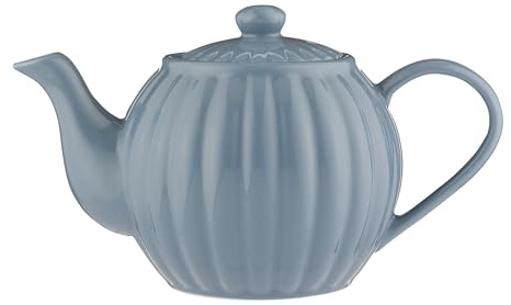 Price & Kensington Luxe Teekanne 1,1 L, Steinzeug, geriffelt, Blau | Keramik-Kanne, für 6 Tassen, spülmaschinengeeignet, mikrowellenfest, glänzende Glasur, elegantes Design, für Teeliebhaber