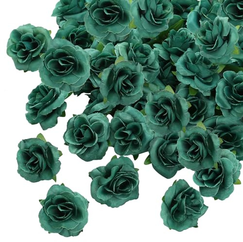 Kesote Kunstblumen 50x Künstliche Blumen 4cm Blumenköpfe Grün | Kunst Blütenköpfe zum Basteln, Klein Rosen Köpfe Deko für Hochzeit Party Handwerk Geburtstag Scrapbooking DIY Flowers