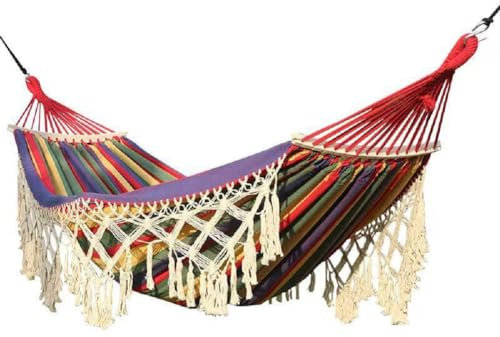 JUNYFFF Hängematte Outdoor Baumwolle 300 X 150 cm, Doppelhängematte Stabhängematte Für Indoor Outdoor Balkon Garten Camping Strand, Tragbar Und Atmungsaktiv, 300Kg Tragkraft,Rot