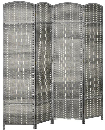 HOMCOM Biombo Plegable de 4 Paneles 180x180 cm Biombo Separador de Ambientes Pantalla de Privacidad de Polipropileno para Oficina Dormitorio Gris Mixto