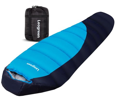 Leogreen Sac de Couchage en Duvet, -15℃~5℃, 210x80x35cm, pour Adulte, Bleu