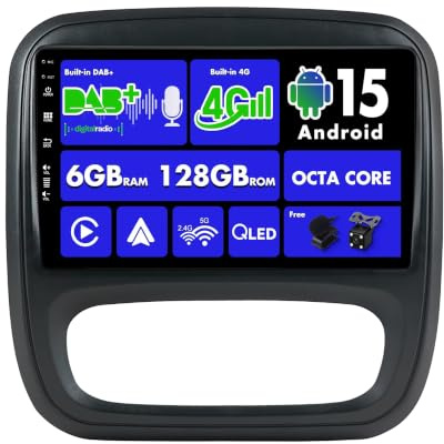 SXAUTO | Built in 4G LTE DAB | Android 14-6G+128G - Car Stereo For Renault trafic 3 / Opel Vivaro B (2014-2021) - CarPlay/Android Auto - Camera + MIC - QLED 9 Inch 2 Din - SWC - Dual Band Wifi - DSP