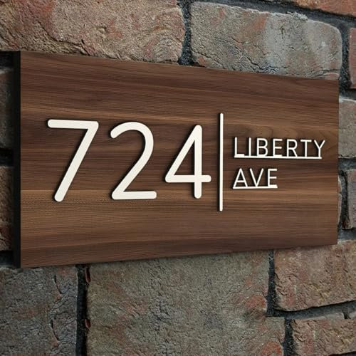 MXN Personalisiertes 3D-Hausnummernschild aus Holz, individuelles Holzschild, Adressnummernschild, modernes Türschild, Palettenschild für Außen- und Innenbereich, Wanddekoration (25 x 15 cm)
