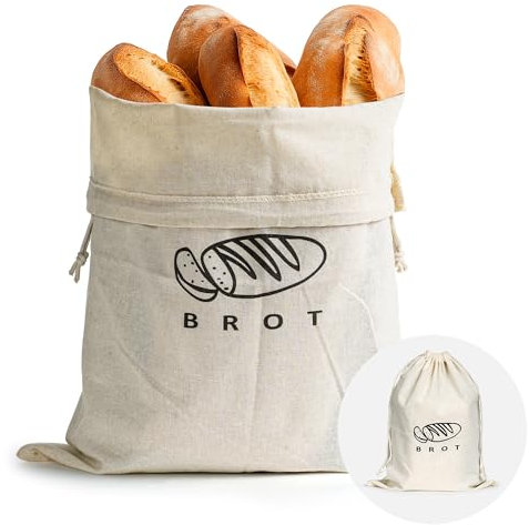 Cheerhom Linen Bread Bag - Bread Storage and Keeping Fresh Made Easy, Environmentally Friendly and Durable with Practical Drawstring Ideal for Bread, Pastries, Fruit and Vegetables, 30 x 40 cm