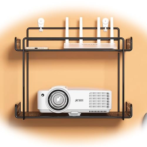 ZIUSFAC Projektor Wand Regal Wandhalterung Projektor Regal 2-stöckiges Metall Regal Wandhalterung Für Kleiner Beamer Für DVD-Player Blu Ray Player Lautsprecher Router Regal Schwarz/Weiß(Black,2-Tier)