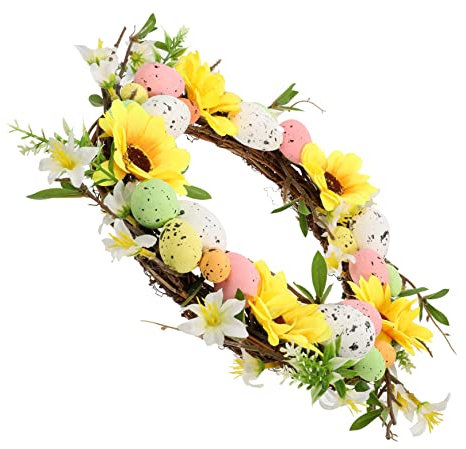 FUNOMOCYA Ostereierkranz Zum Aufhängen Sonnenblumenkranz Türkranz Für Osterparty Dekorative Ostergirlande Für Haustür Wände Und Türen