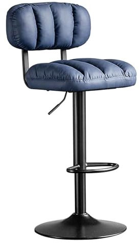 Generic Barhocker, 360° Drehbarer Barhocker W/Back 24.8-32.7 Zoll Verstellbarer Pu Barstuhl Moderner Schwarzer Metall Esszimmerstuhl/Blau/63-83Cm