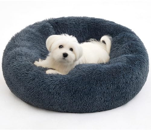 Pisi Bili Hundebett Katzenbett Waschbar flauschig orthopädische Hundebetten große und kleine Hunde Katzenschlafplatz für Katzen Donut - Dunkelgrau 60 cm