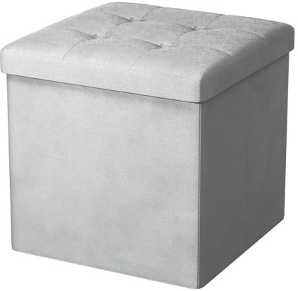 Oak & Tea Sitzhocker mit Stauraum, Hocker mit Stauraum, Sitzwürfel Klappbar, Aufbewahrungsbox Hocker, Kleine Sitzbank, Ottomane Sofa Fußhocker, für Wohnzimmer, Schlafzimmer, 38x38x38cm, Hellgrau